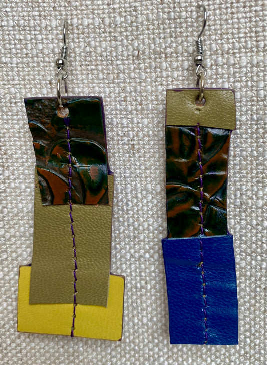 Leather Earrings  -  Length of longest side- 3-1/2  inches