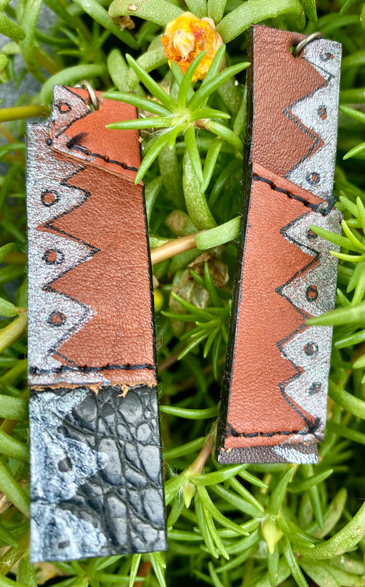 Leather Earrings-Length of the longest side is- 3-1/2 inches