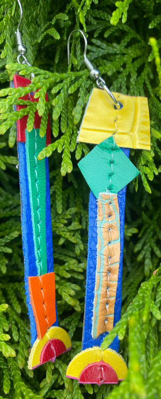Leather Earrings  -  Length of longest side- 3-1/2 inches